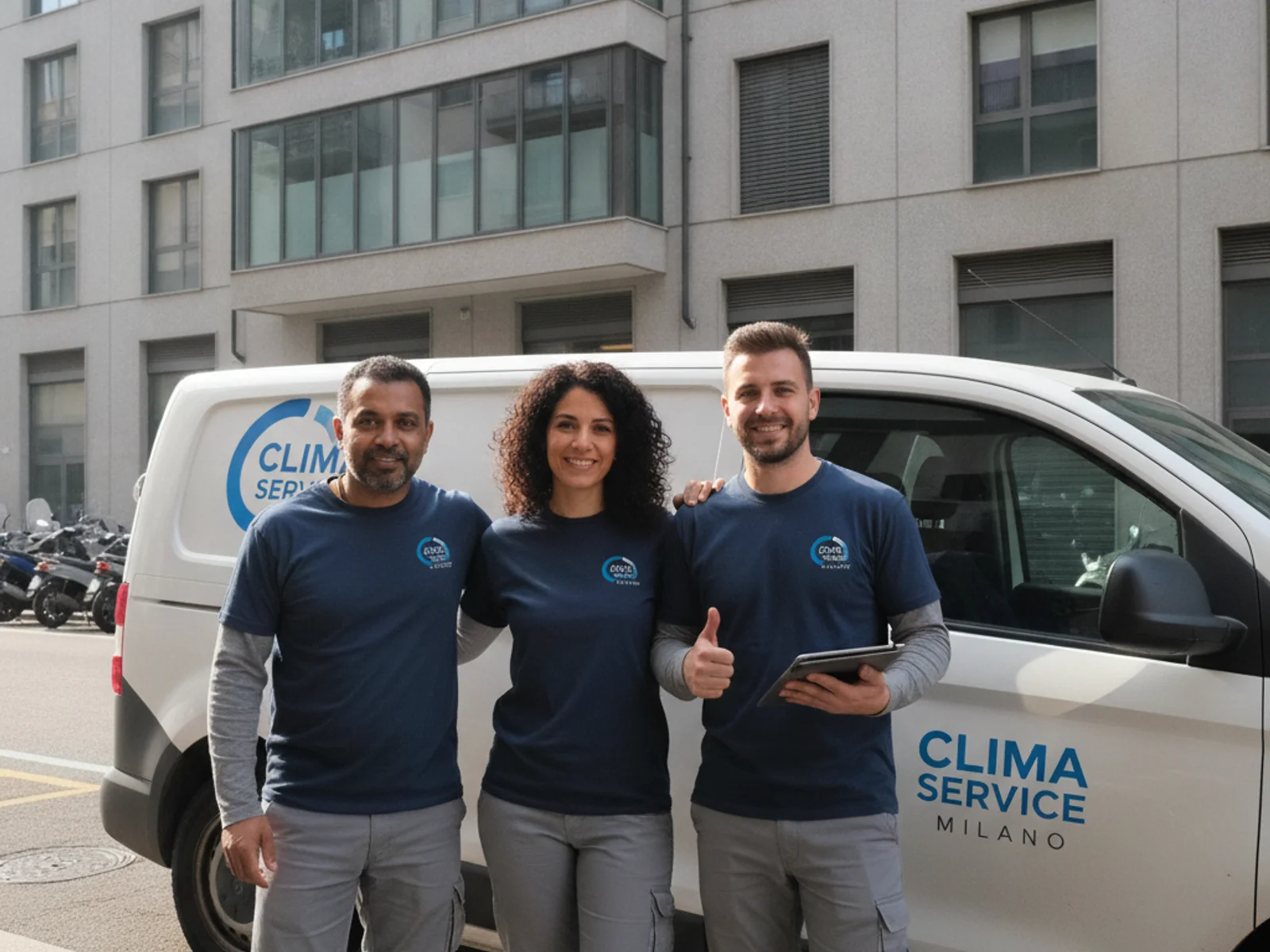 Milan Air Conditioning technicians with the service van